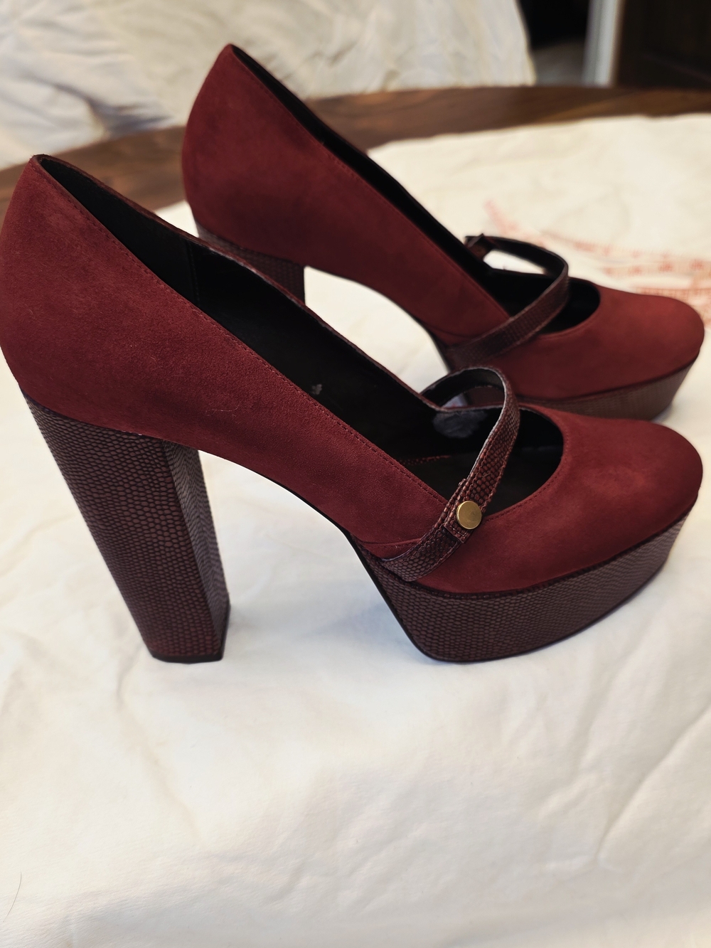 Diane von Furstenberg Burgundy Suede Heels. Vintage.